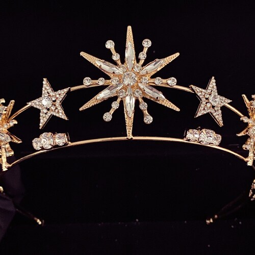 Silver Star Tiara Celestial Crystal Bridal Crown Star Etsy