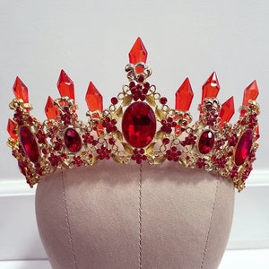 Ruby red gold tiara, victorian crown, royalty crown, disney crown, queen of hearts crown, red crystal pageant crown