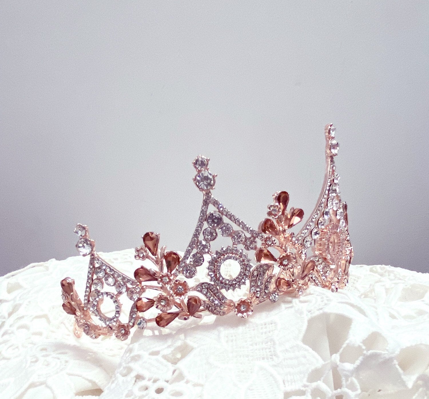 Bridal Headpiece - Tiara Crown  -  Rose Gold with crystals & CZ Crown EUC Rose Gold Tiara,bridal Rose Gold Tiara,bridal Headpiece,rose  main image 3