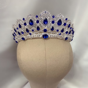 Royal Blue crystal crown, blue rhinestone silver tiara, blue crystal tiara, blue pageant crown, princess blue crown, bridal blue tiara