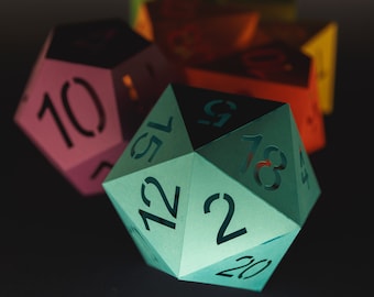 Juego completo de dados poliédricos DnD de Papercraft extra grande - D20, D12, D10, D8, D6, D4 - SVG & Silhouette Cutfile