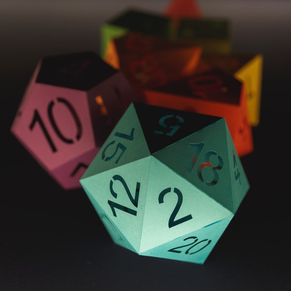 Extra Large Papercraft Polyhedral DnD Dice Complete Set - D20, D12, D10, D8, D6, D4 - SVG & Silhouette Cutfile