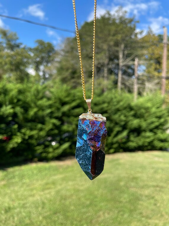 Blue Titanium Quartz Necklace Etsy
