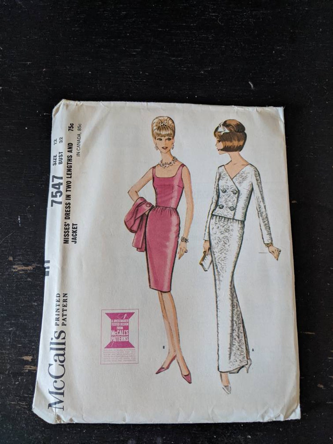 Vintage 1964 Dress and Jacket Pattern Mccall's 7547 UNCUT Factory