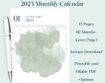 2023 Monthly Calendar, Printable Calendar Template, Minimalist Calendar, Year Calendar, Instant Download, A4/Letter, Portrait