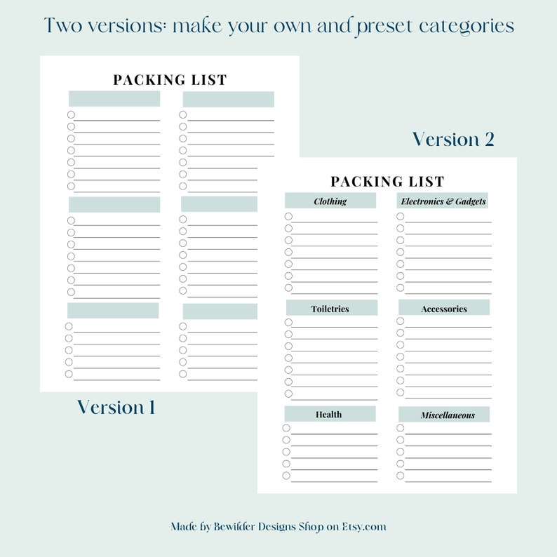 Vacation Travel Packing List Printable or Fillable Instant - Etsy