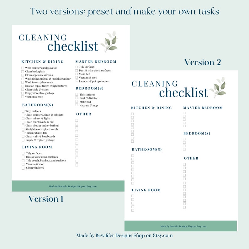 Cleaning Checklist Printable or Fillable Instant Download - Etsy