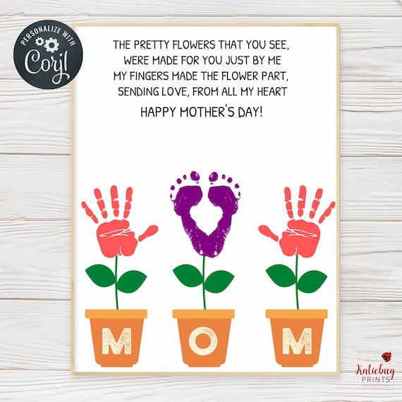 Mother's Day card & poem PDF. Toddler infant handprint