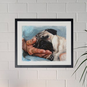 Art print Pug motif, Hubert on hand