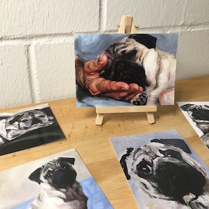 Mops Postkartenset mit Mini-Staffelei