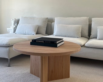 Modern Solid Oak Coffee Table/Doric Columns/Round