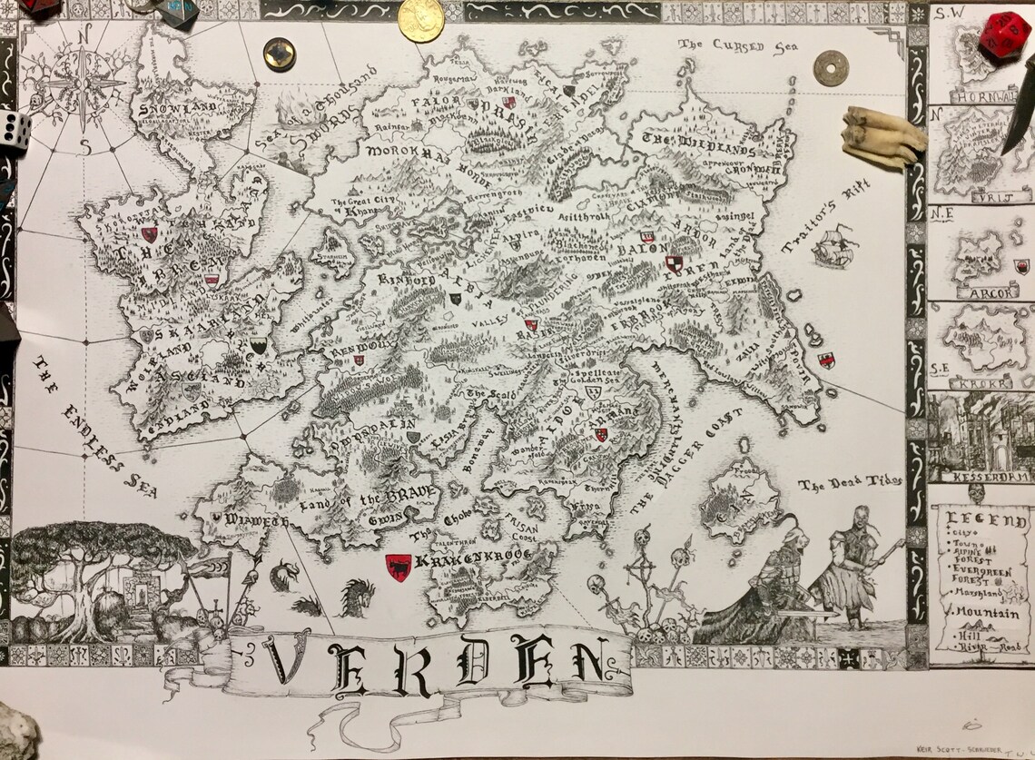 Custom A4 D&amp;D World Map Detailed Map With Borders and Illustrations - Etsy