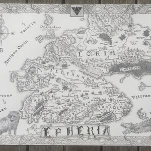 Carte du monde fantastique de taille personnalisée (A3) pour les auteurs ou les jeux M&D - avec bordure et illustrations