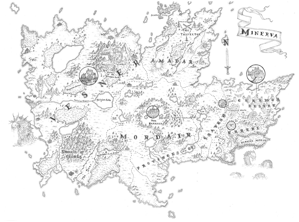 Custom A4 D&amp;D World Map Detailed Map With Borders and Illustrations - Etsy