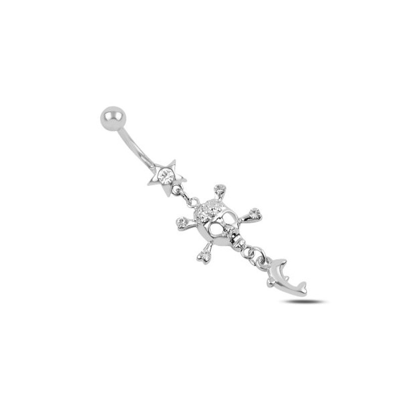 CZ Dangle Skull Belly Button Ring \u2022 925 sterling silver belly button ring
