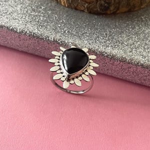 Black Agate Ring • 925 Sterling Silver Ring