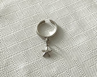 Anillo para el dedo del pie con dije de estrella de mar en plata de ley: anillo ajustable para el meñique