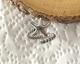 Sterling Silver Starfish Toe Ring: Adjustable Pinky Ring
