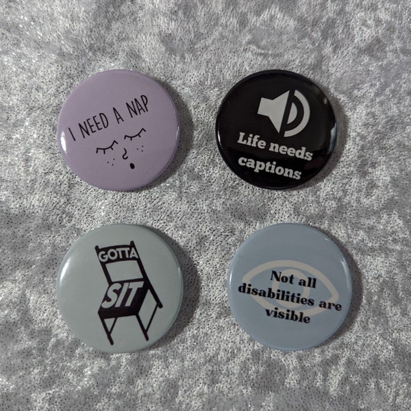 Set of 2 Invisible Disability Pinback Buttons - 1.5" (Pick Two)