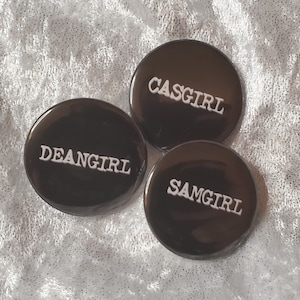Sam, Dean, and Cas -girl Pinback Buttons