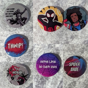 Set of 2 Spiderman (Spiderverse) Pinback Buttons - 1.5&quot; (Pick Two)