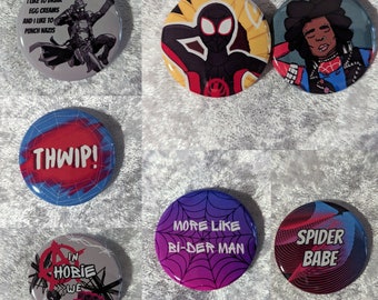 Set of 2 Spiderman (Spiderverse) Pinback Buttons - 1.5" (Pick Two)