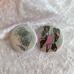 Set of 2 Houseplant Pinback Buttons - 1.5&quot;