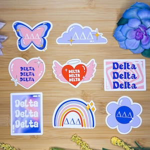 Tri Delta Sticker Pack, Sorority Stickers, Tri Delta Flag, Tri Delta Gifts, Delta Delta Delta Stickers, Tri Delta Decal, Tri Delta Decor