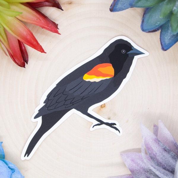 Red Winged Black Bird Sticker, Black Bird Sticker, Black Bird Decal, Black Bird Gift, Bird Sticker, Birdwatching Sticker, Birding Sticker,