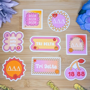 Tri Delta Sticker Pack, Sorority Stickers, Tri Delta Flag, Tri Delta Gifts, Delta Delta Delta Stickers, Tri Delta Decal, Tri Delta Decor