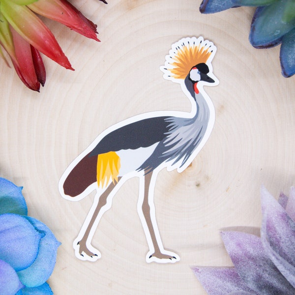 Grey Crowned Crane Sticker, Grey Crowned Crane Decal, Grey Crowned Crane Gift, Grey Crowned Crane Decor, Grey Crowned Crane Bird