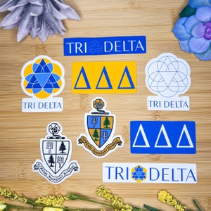 Tri Delta Sticker Pack, Sorority Stickers, Tri Delta Flag, Tri Delta Gifts, Delta Delta Delta Stickers, Boho Tri Delta Stickers, Retro Tri D