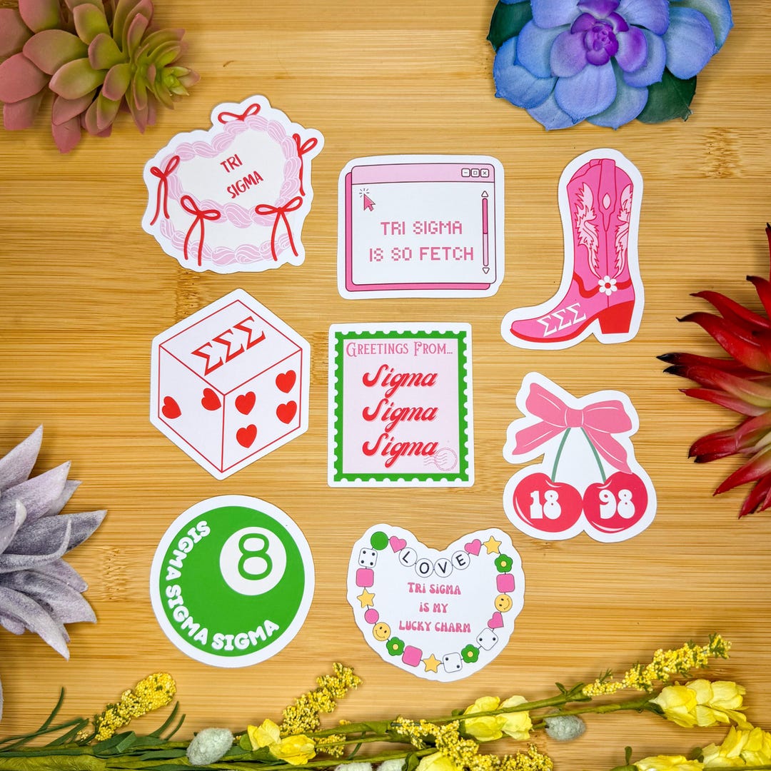 Tri Sigma Sorority Sticker Sheet - Girl Power Design With 15 Repositionable Vinyl Stickers