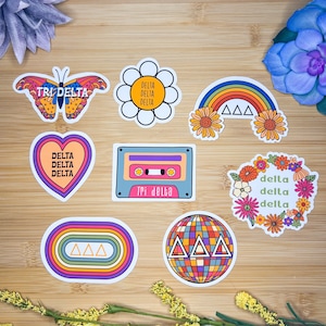 Tri Delta Sticker Pack, Sorority Stickers, Tri Delta Flag, Tri Delta Gifts, Delta Delta Delta Stickers, Boho Tri Delta Stickers, Retro Tri D