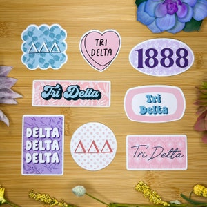 Tri Delta Sticker Pack, Sorority Stickers, Tri Delta Flag, Tri Delta Gifts, Delta Delta Delta Stickers, Tri Delta Decal, Tri Delta Decor