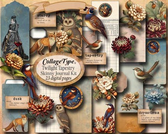 Twilight Blue and gold Tapestry Fall journal kit with 23 digital collage sheets