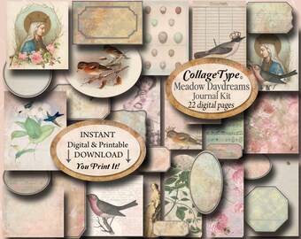 Botanical Digital Kit with Vintage Ephemera and Collage Sheets, 22 pages