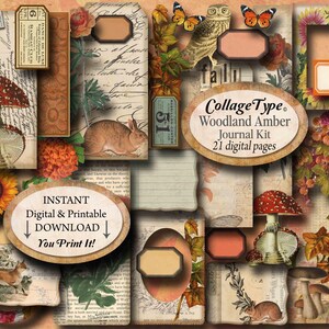 Autumn orange and Brown Fall journal kit with 21 digital collage sheets