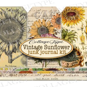 Yellow Sunflower Junk Journal Kit with 22 Digital Collage Sheets