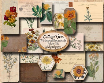 Junk Journal Woodland, brown, orange, sepia Printable, PDF and JPG digital, 16 sheets