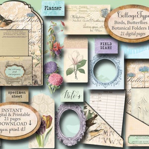 birds botanicals butterflies, 157+ embellishments, digital, 19th century ephemera, JPG PDF 21 pages