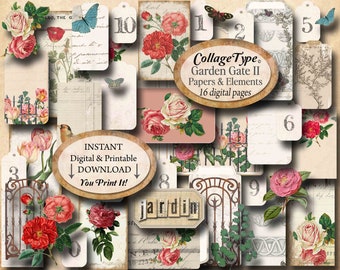 junk journal, envelopes, pink sepia, ephemera, JPEG, PDF botanicals, flowers, 16 pages