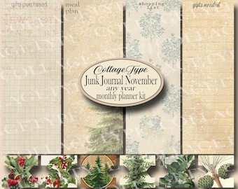 junk journal November planner kit, over 150 pieces, 14 pages