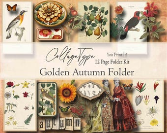 Antique Fall Botanical Digital file folder kit 12 pages PDF JPEG