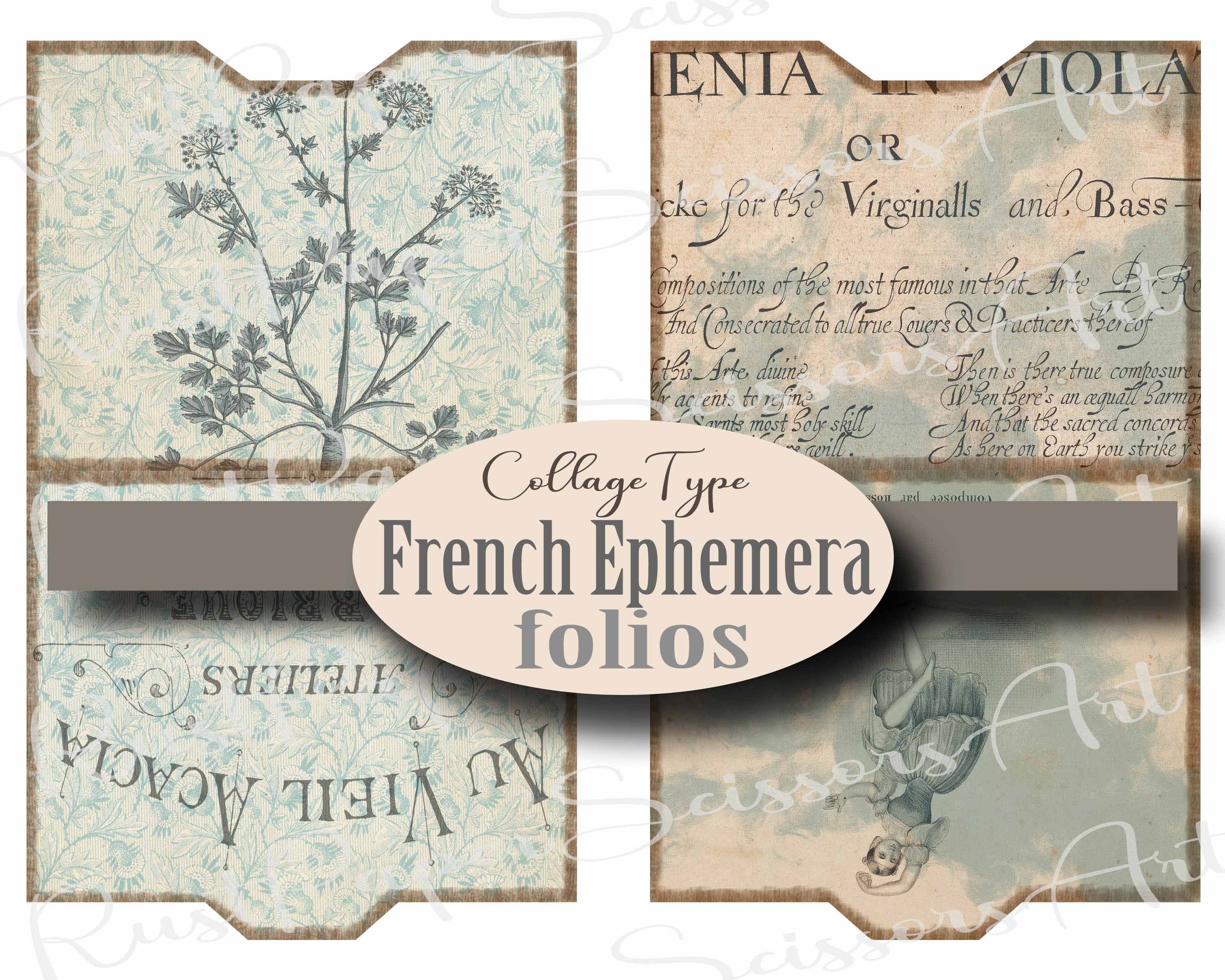 Mini File Folders, French Themed, Ephemera, Grey, Pastel Digital Kit ...