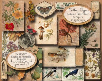 File folder kit, Autumn journal, 15 sheets, fall colors, JPG, PDF