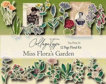 Antique Botanical Digital Paper: Floral Collage Sheets (PDF Download)