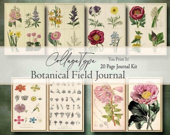 Botanical Field Guide Junk Journal Digital Ephemera Kit vivid flowers 20 pages