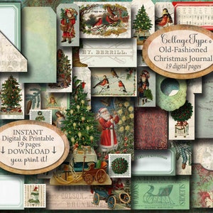 Christmas Junk Journal, labels, tags, green, jpg and pdf, 19 DIGITAL sheets