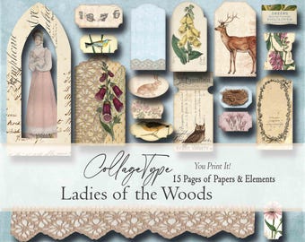 Junk journal with woodland theme 1800s birds animals and ephemera 15 pages